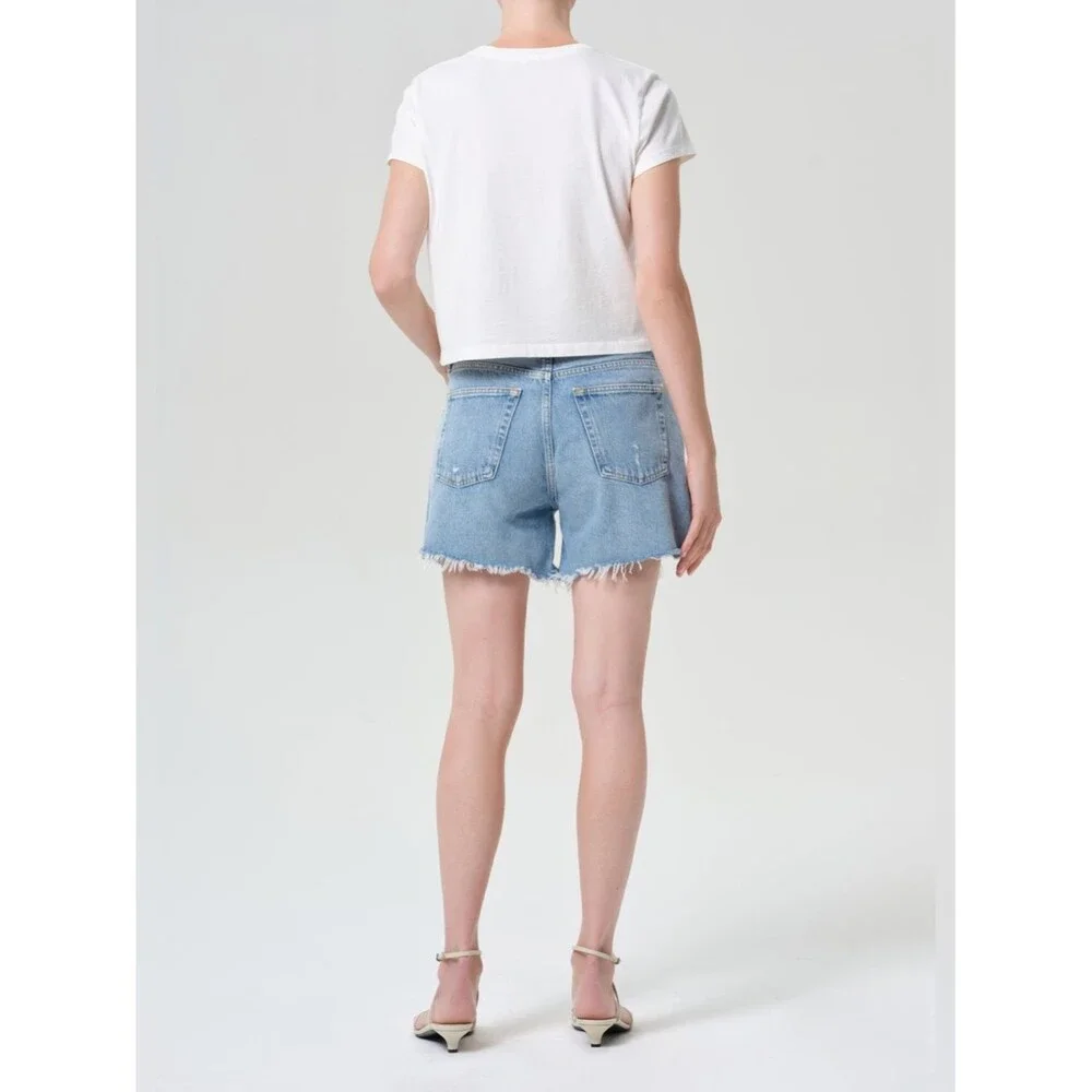 Agolde Light Blue Distressed Denim Cutoff Shorts Sz 29 Coastal Casual Chic